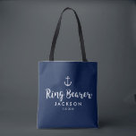 Nautical Anchor Wedding Personalized Ring Bearer Tote Bag<br><div class="desc">Surprise your RIng Bearer with this personalized tote bag featuring a nautical design with a white anchor set against a navy background.  Customize by adding his name and your wedding date. The perfect go-to bag for a nautical,  beach or destination wedding .</div>