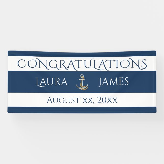 Nautical Anchor Wedding Reception Congratulations Banner (Horizontal)