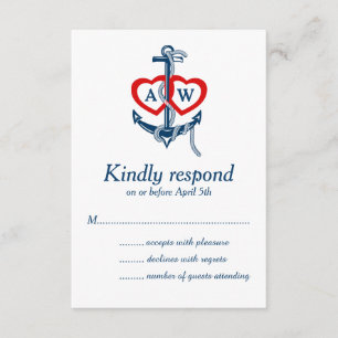 Nautical anchor Wedding RSVP Card Invitations set