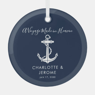 Nautical Anchor Wedding Script Christmas Holidays Glass Ornament