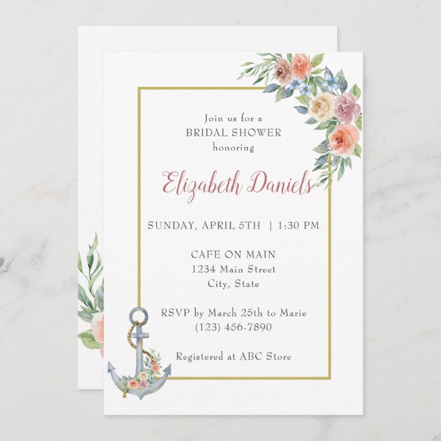 Nautical Anchor Wedding Shower Invitation (Front/Back)