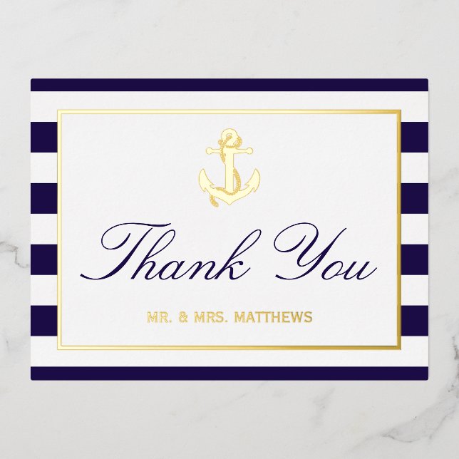 Nautical Anchor Wedding Thank You Real Foil Invitation Postcard (Front)