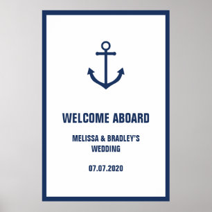 Nautical Anchor Wedding Welcome Aboard Sign 32x48