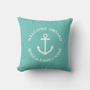 Nautical anchor welcome aboard personalized pillow