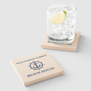 Nautical Anchor Wheel Family Beach House Stone Coaster