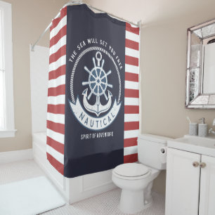 Nautical Anchor,Wheel, Navy Blue,Red Stripes