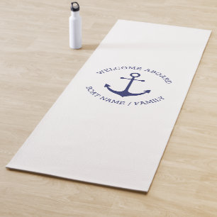 Nautical anchor white Custom name Welcome Aboard Yoga Mat