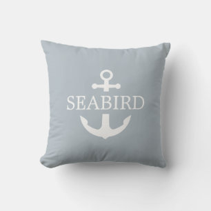 Nautical Anchor White & Dusty Blue. Boat Exterior. Outdoor Pillow
