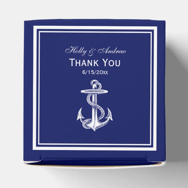 Nautical Anchor White Framed, Navy BG TY Favour Bo Favor Box (Top)