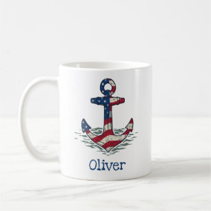 Nautical Anchor with American Flag Coffee Mug