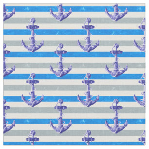 Nautical Anchor With Blue Stripes Fabric