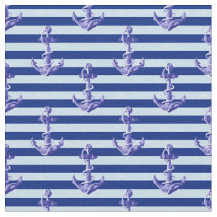 Nautical Anchor With Blue Stripes Fabric
