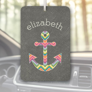 Nautical Anchor with Bright Chevron Pattern Air Freshener