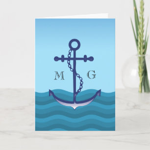 Nautical Anchor with Double Monogram Note Card