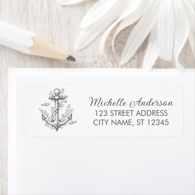 Nautical Anchor with Fish & Florals Return Address (Insitu)