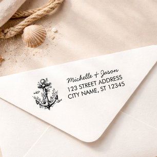 Nautical Anchor with Fish & Florals Return Address Self-inking Stamp