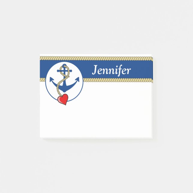 Nautical Anchor With Heart Post-it Notes (Front)
