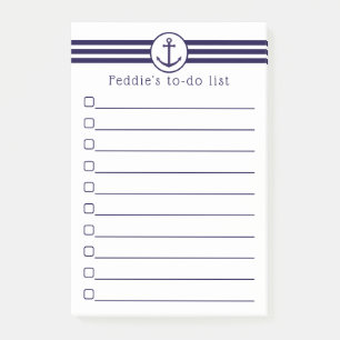 Nautical Anchor With Navy Blue & White Stripes Post-it Notes