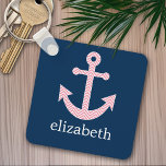 Nautical Anchor with Navy Pink Chevron Pattern Keychain<br><div class="desc">Trendy and Preppy Patterns - A classic and elegant design with chevrons and an area to add your name or monogram.</div>