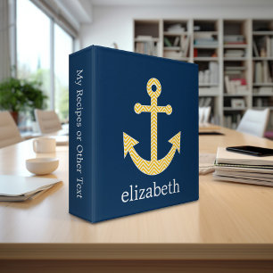 Nautical Anchor with Navy Yellow Chevron Pattern Binder