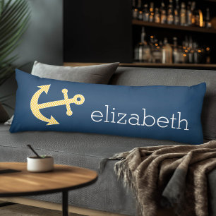 Nautical Anchor with Navy Yellow Chevron Pattern Body Pillow