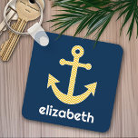 Nautical Anchor with Navy Yellow Chevron Pattern Keychain<br><div class="desc">Trendy and Preppy Patterns - A classic and elegant design with chevrons and an area to add your name or monogram.</div>