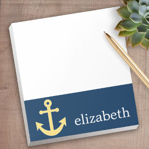 Nautical Anchor with Navy Yellow Chevron Pattern Notepad