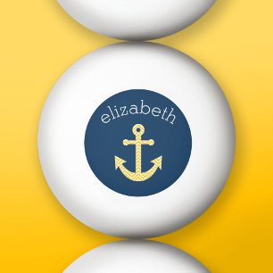 Nautical Anchor with Navy Yellow Chevron Pattern Ping Pong Ball