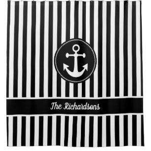Nautical Anchor with Rope Black and White Stripes