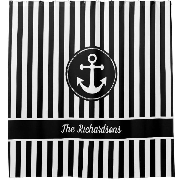 Nautical Anchor with Rope Black and White Stripes (Front)