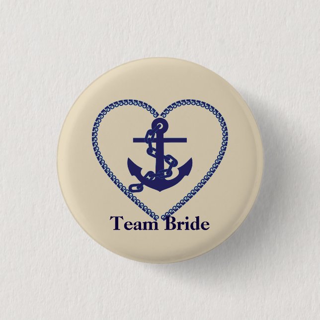 Nautical Anchor with Rope Heart Wedding Team Bride 1 Inch Round Button (Front)