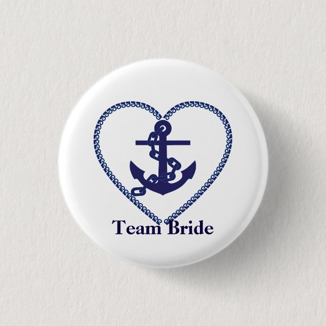 Nautical Anchor with Rope Heart Wedding Team Bride 1 Inch Round Button (Front)