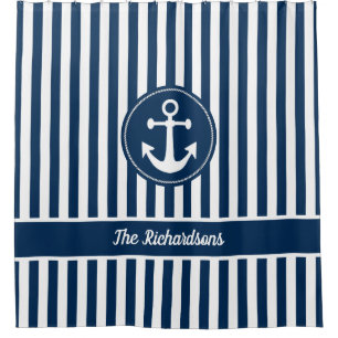 Nautical Anchor with Rope on Navy Blue Stripes