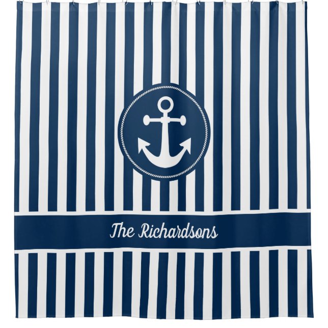 Nautical Anchor with Rope on Navy Blue Stripes (Front)