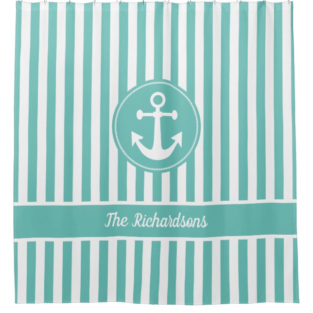 Nautical Anchor with Rope Teal and White Stripes (Front)