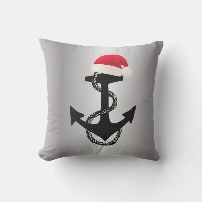nautical ANCHOR with SANTA HAT | Outdoor Pillow (Front)