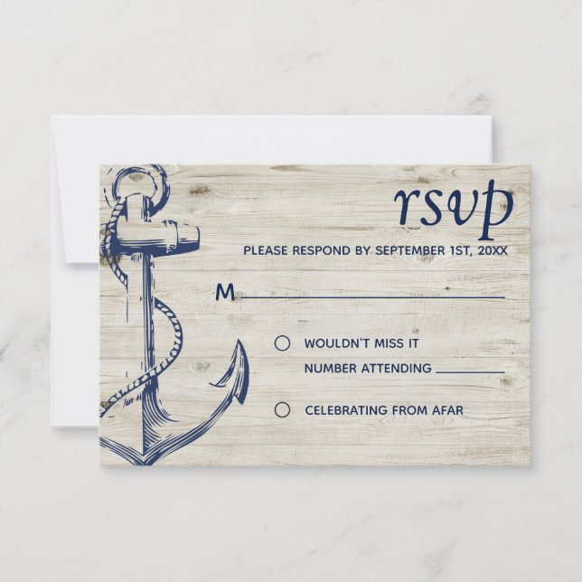 Nautical Anchor Wood RSVP Card (Front)