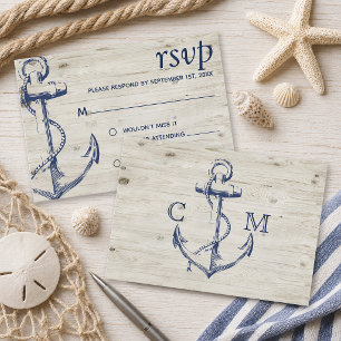 Nautical Anchor Wood RSVP Card