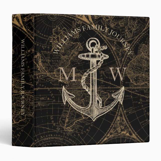 Nautical Anchor World Map Family Journey Binder (Front/Spine)