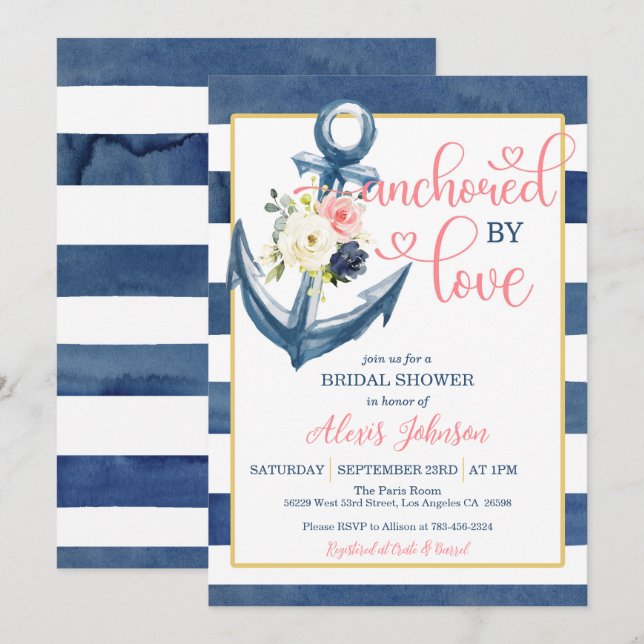 Nautical Anchored By Love Bridal Shower (P/S) Invitation (Front/Back)