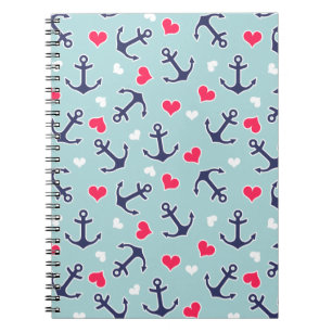 Nautical Anchors and Hearts Pattern Notebook