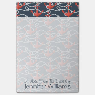 Nautical Anchors And Rope Pattern   Add Your Name Post-it Notes