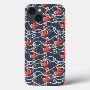 Nautical Anchors And Rope Pattern iPhone 13 Case