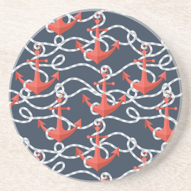 Nautical Anchors And Rope Pattern Coaster (Front)
