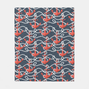 Nautical Anchors And Rope Pattern Fleece Blanket