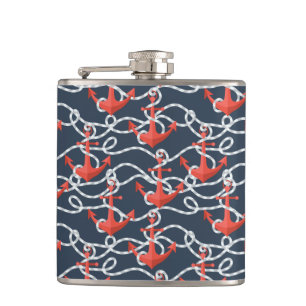 Nautical Anchors And Rope Pattern Hip Flask