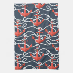 Nautical Anchors And Rope Pattern Kitchen Towel