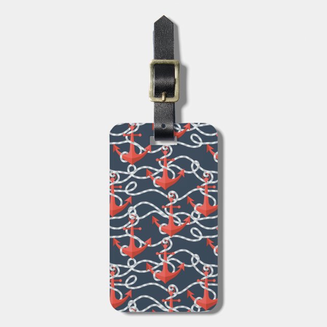 Nautical Anchors And Rope Pattern Luggage Tag (Front Vertical)