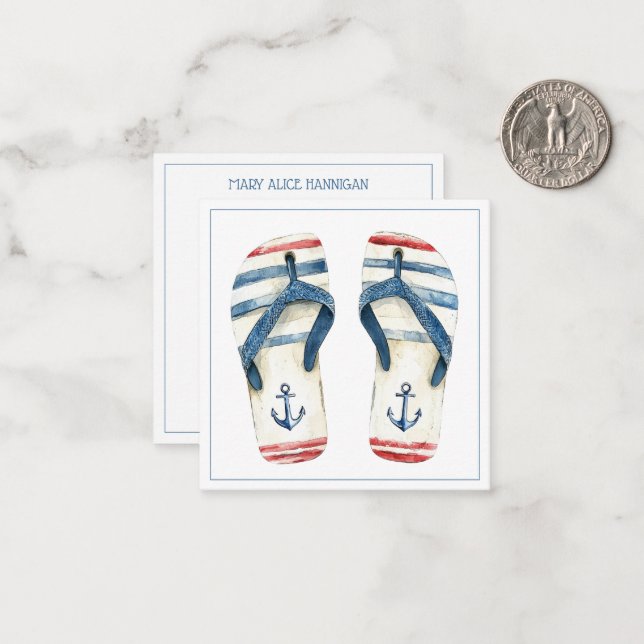 Nautical Anchors and Stripes Flip Fops Card (Front/Back In Situ)