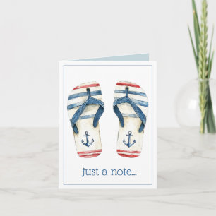 Nautical Anchors and Stripes Flip Fops Note Card